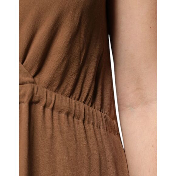 Fabiana Filippi Brown Sleeveless Deep V-neck A-line Long Maxi Women's Dress